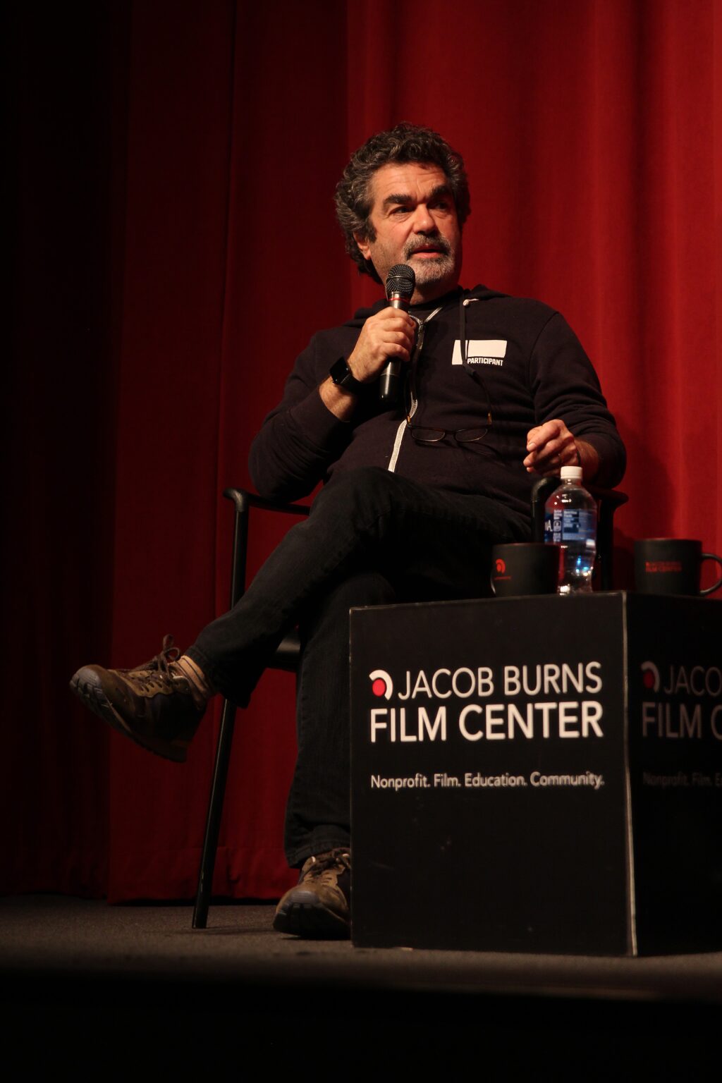 Joe Berlinger speaking on the Jacob Burns stage.